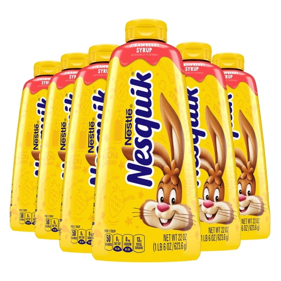 (6 pack) Nesquik Strawberry Flavored Syrup for Milk or Ice Cream, 22 oz, 1 Bottle