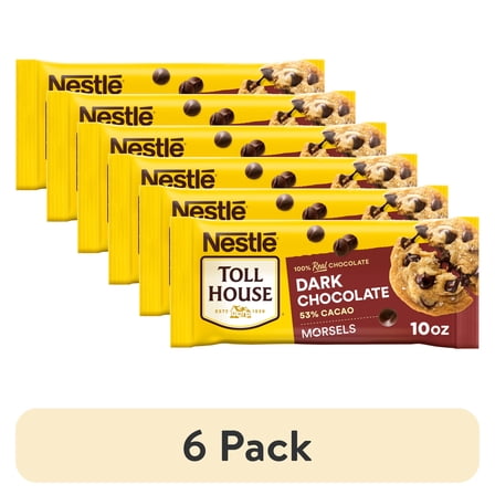 (6 pack) Nestle Toll House Dark Chocolate Chips for Holiday Valentine's Day Baking, Regular, 10 oz Bag