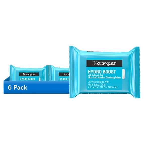 (6 pack) Neutrogena Hydro Boost Makeup Remover Wipes & Face Cleansing Towelettes, 25 Count