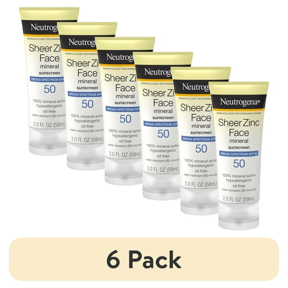 (6 pack) Neutrogena Sheer Zinc Dry-Touch Face SPF 50 Sunscreen Lotion, 2 fl. oz
