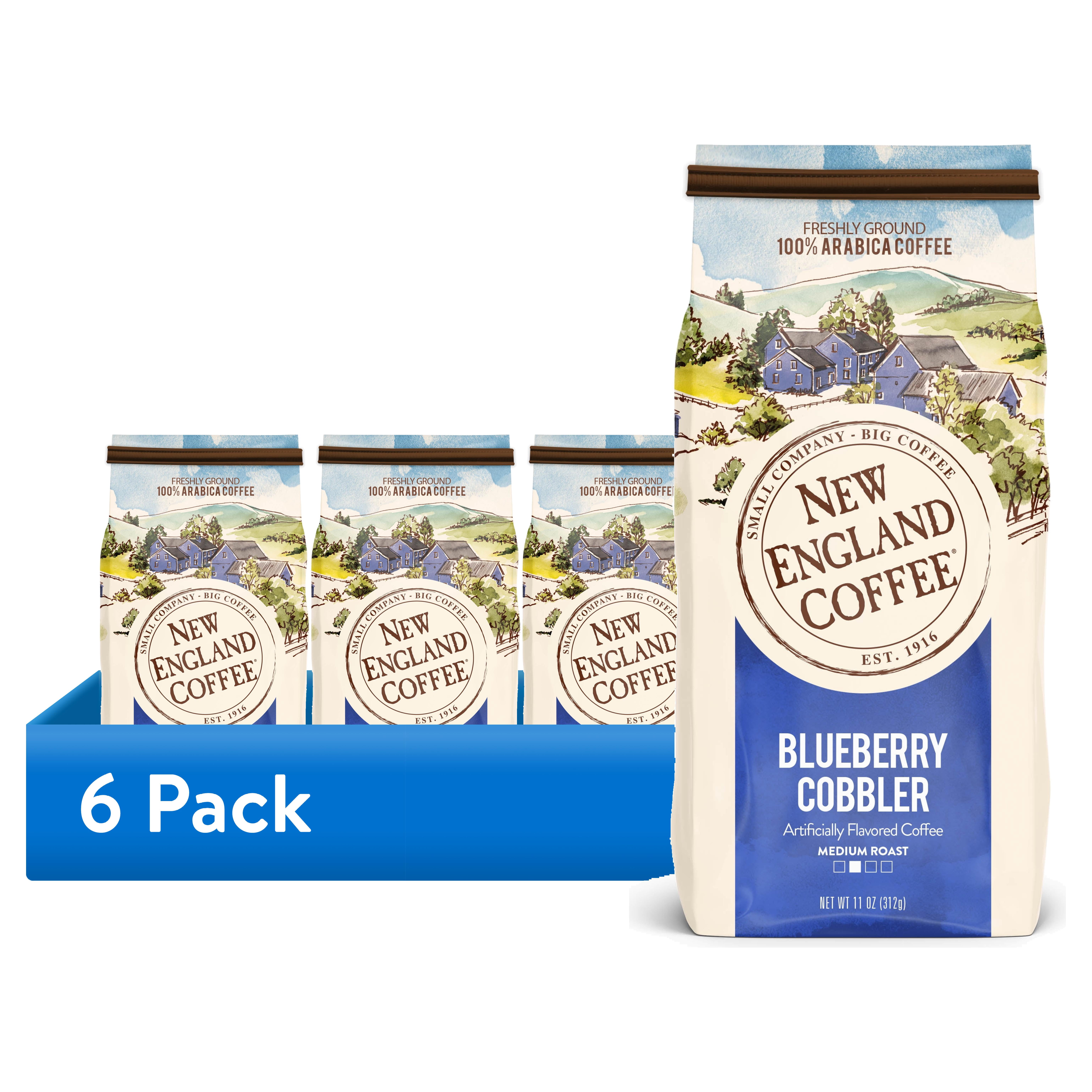 (6 pack) New England Coffee Blueberry Cobbler Blend Medium Roast Ground Coffee, 11 oz
