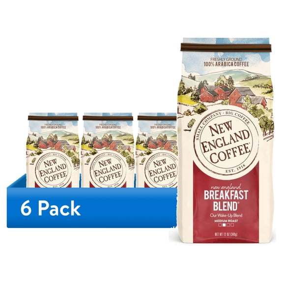 (6 pack) New England Coffee Breakfast Blend Medium Roast Ground Coffee, 12 oz