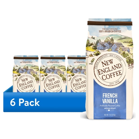 (6 pack) New England Coffee French Vanilla Blend Medium Roast Ground Coffee, 11 oz