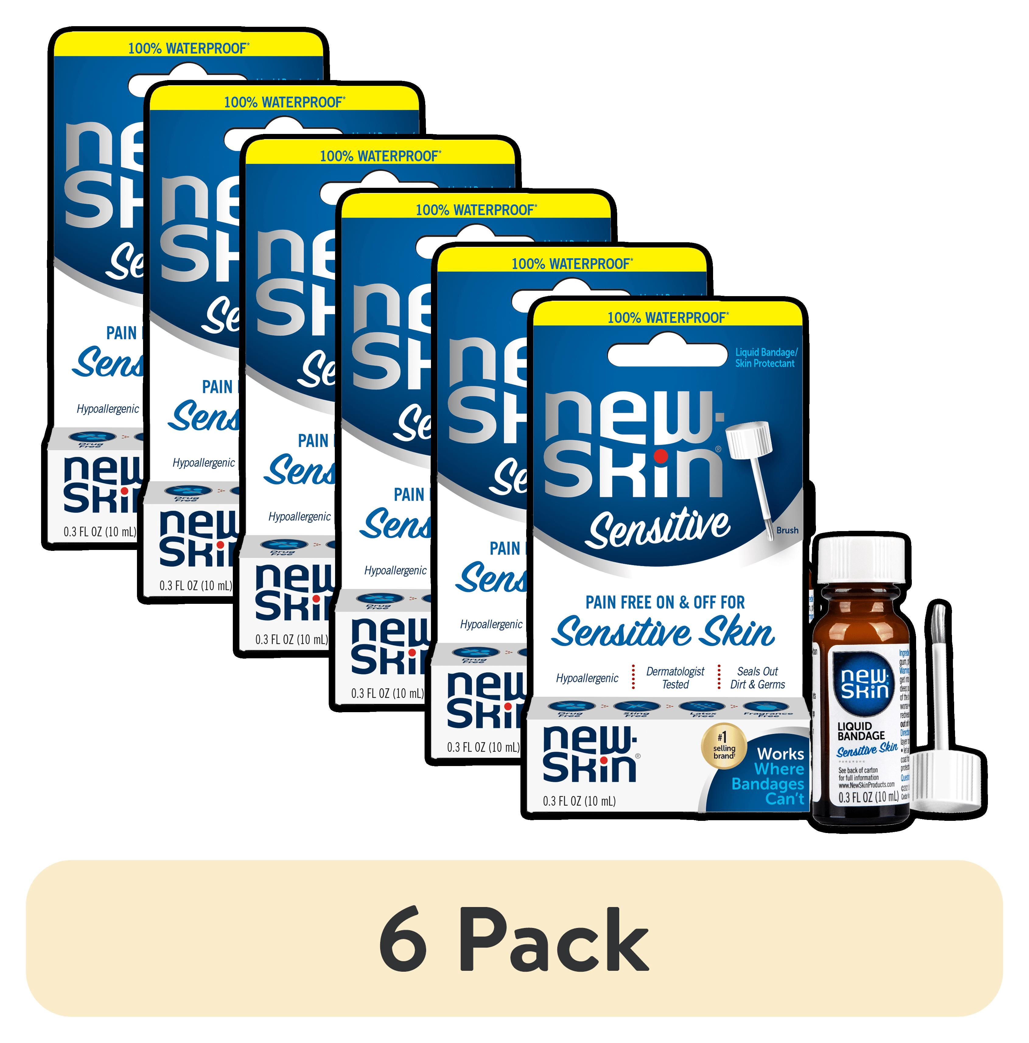 (6 pack) New-Skin Sensitive Skin Hypoallergenic Liquid Bandage for Minor Cuts and Scrapes, 0.3 fl oz