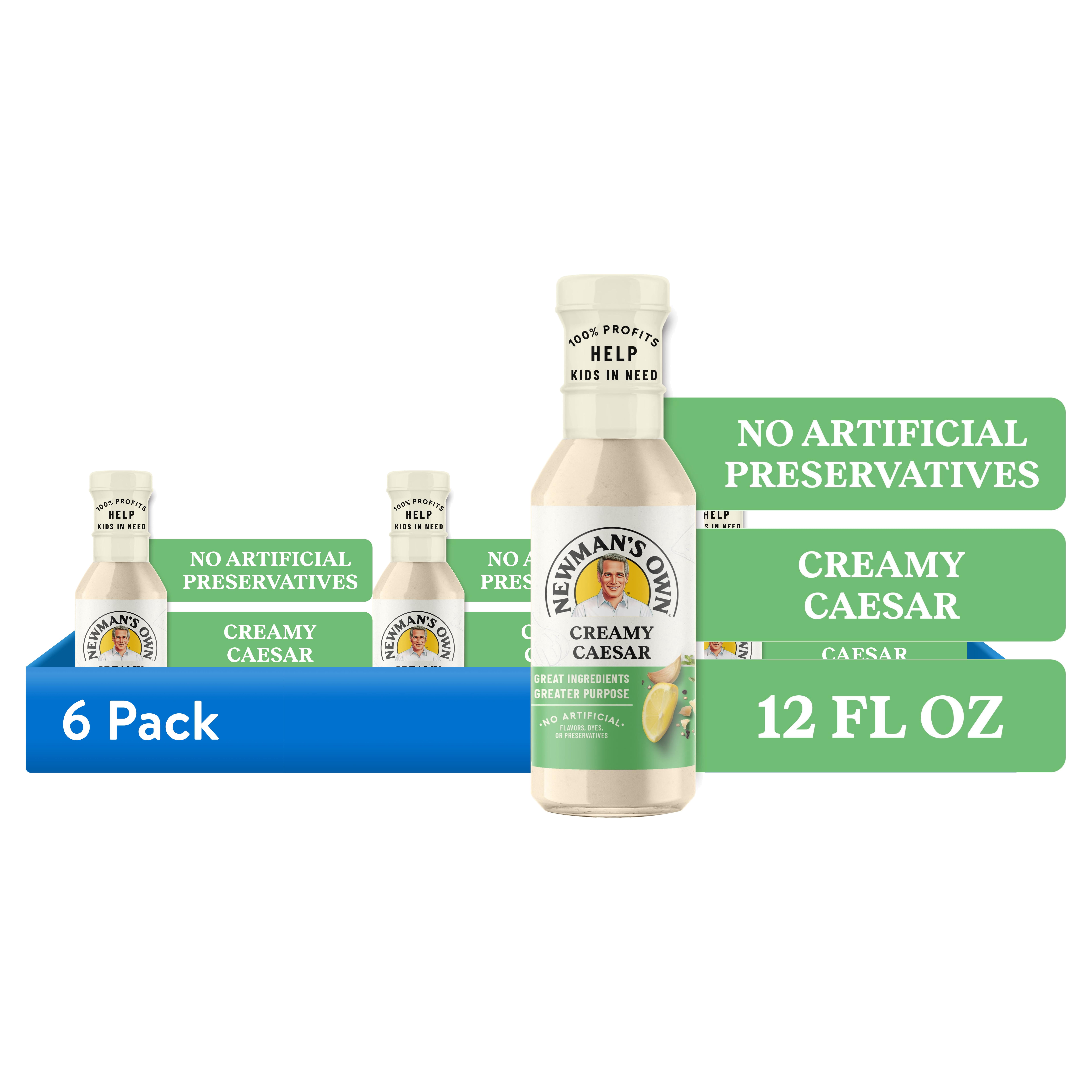 (6 pack) Newman's Own Creamy Caesar Salad Dressing, Marinade, and Dip, 12 fl oz