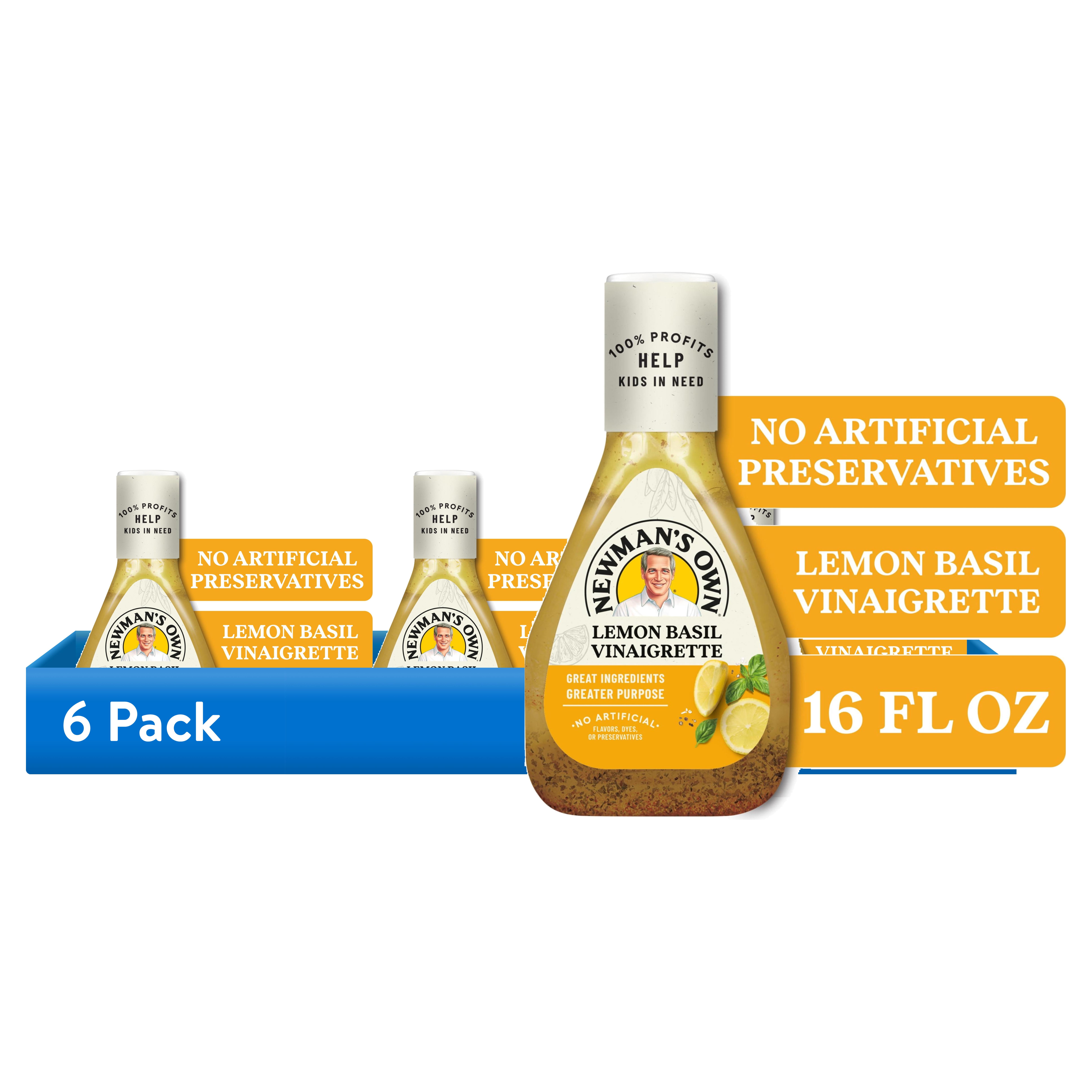 (6 pack) Newman's Own Lemon Basil Vinaigrette Salad Dressing and Marinade, 16 fl oz