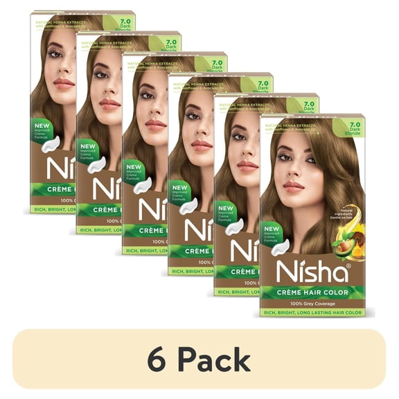 (6 pack) Nisha Creme Hair Color | Permanent Long Lasting Blonde Hair Dye Color Kit | Dark Blonde | 5.07 Oz