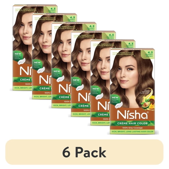 (6 pack) Nisha Creme Hair Color | Permanent Long Lasting Brown Hair Dye Color Kit | Golden Brown | 4.05 Oz