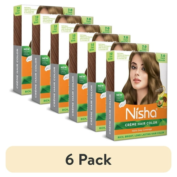 (6 pack) Nisha Creme Hair Color | Permanent Long Lasting Blonde Hair Dye Colour Kit | Dark Blonde | Mini Box 40gm / 1.35 Oz