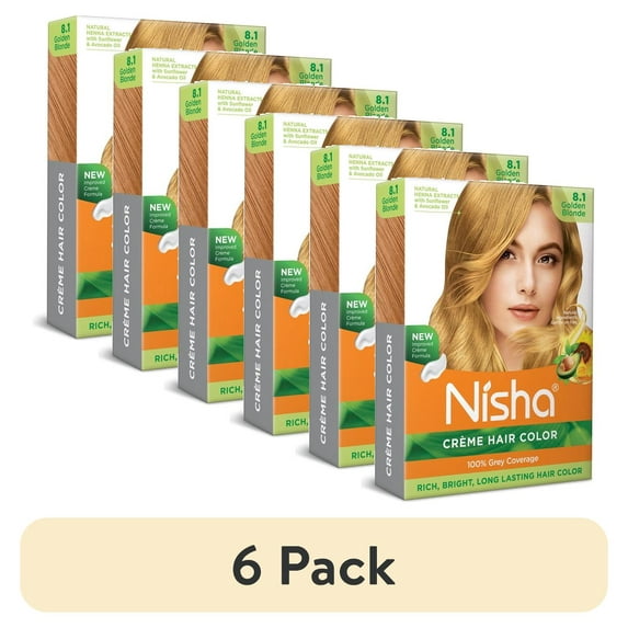 (6 pack) Nisha Creme Hair Color | Permanent Long Lasting Blonde Hair Dye Colour Kit | Golden Blonde | Mini Box 40gm / 1.35 Oz