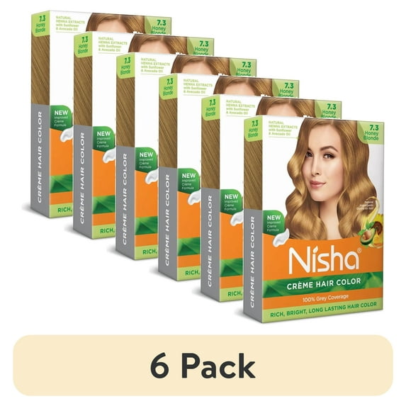 (6 pack) Nisha Creme Hair Color | Permanent Long Lasting Blonde Hair Dye Colour Kit | Honey Blonde | Mini Box 40gm / 1.35 Oz