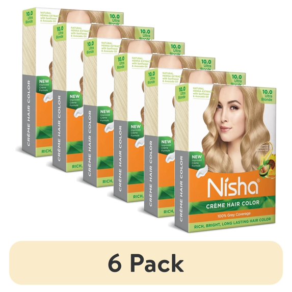 (6 pack) Nisha Creme Hair Color | Permanent Long Lasting Blonde Hair Dye Colour Kit | Ultra Blonde | Mini Box 50gm / 1.69 Oz