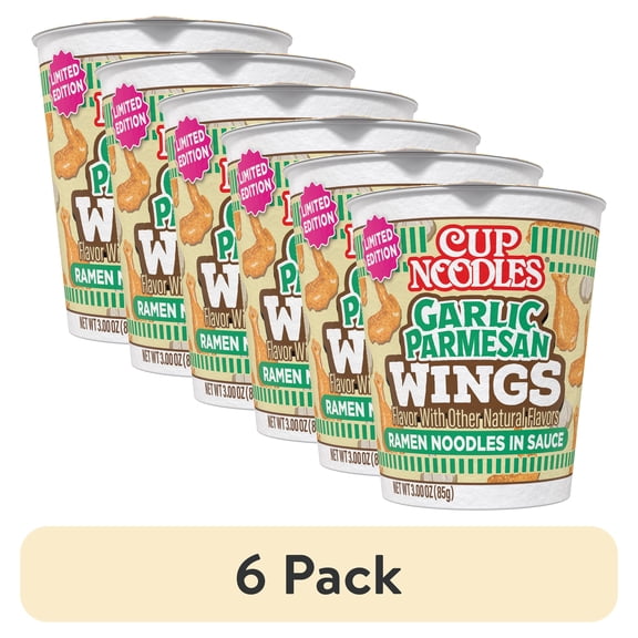 (6 pack) Nissin Cup Noodles Hot Wings Garlic Parmesan Flavor, 3.0 oz Cup, Limited Edition