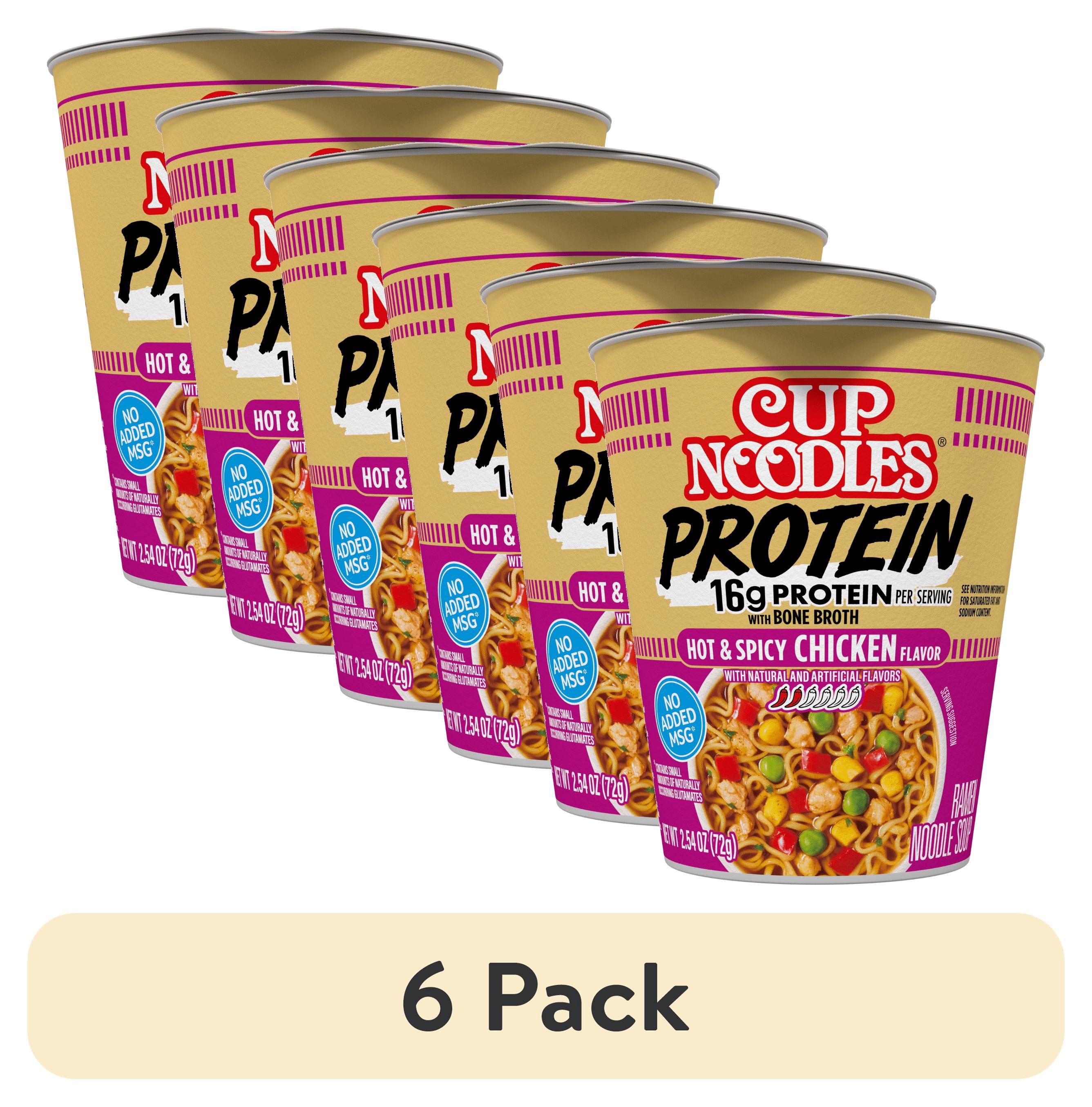(6 pack) Nissin Cup Noodles Protein Ramen, Chicken Flavor Spicy Ramen with Bone Broth, 16g Protein, 2.54 Ounce Cup
