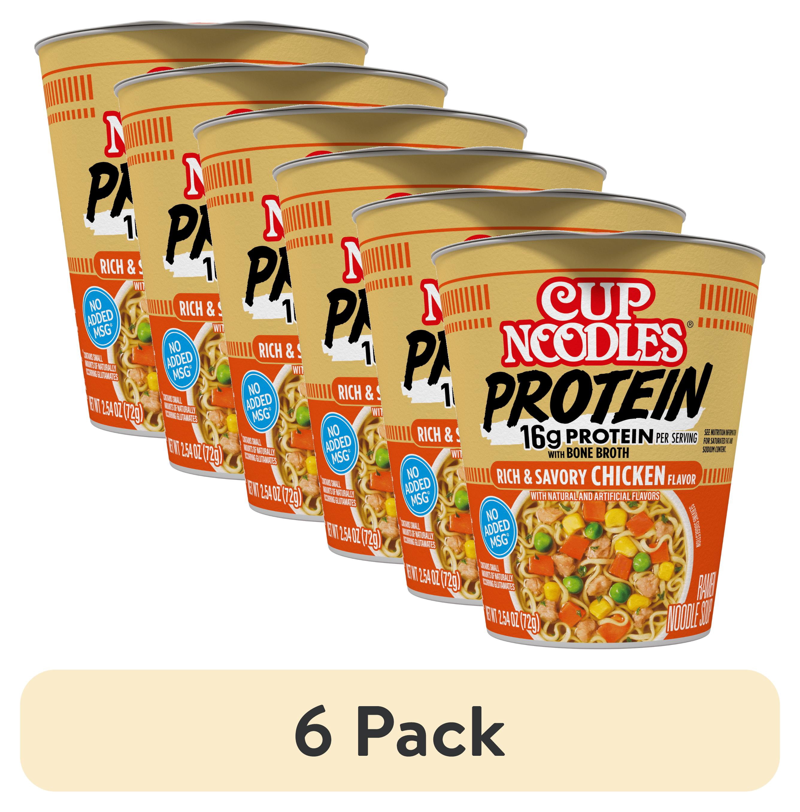 (6 pack) Nissin Cup Noodles Protein Ramen, Chicken Flavor with Bone Broth, 16g Protein, 2.54 Ounce Cup