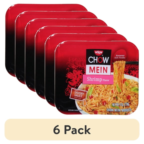 (6 pack) Nissin Foods Chow Mein Instant Noodles, Shrimp Flavor, 4.0 oz Tray, Shelf-Stable