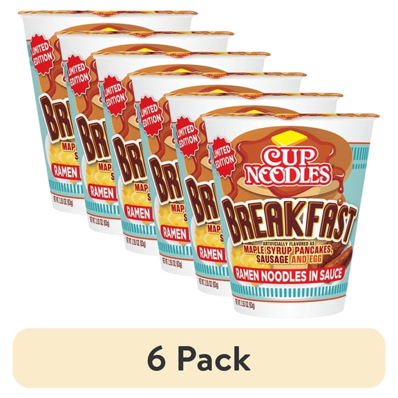 (6 pack) Nissin Foods Cup Noodles Limited Edition Ramen Noodles, Breakfast Flavor, 2.93 oz Cup, Shelf-Stable