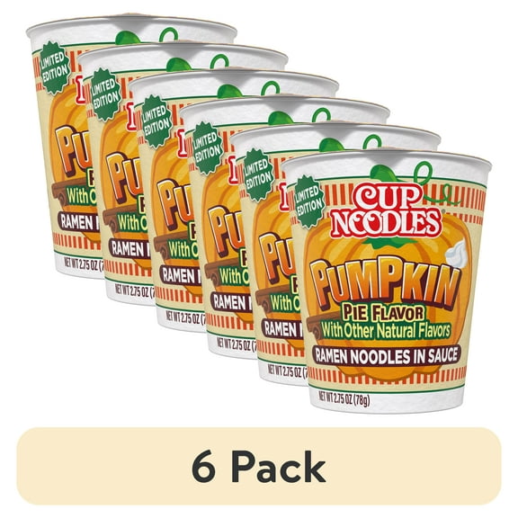 (6 pack) Nissin Foods Cup Noodles Limited Edition Ramen Noodles Pumpkin Pie Flavor, 2.75oz Shelf Stable Cup