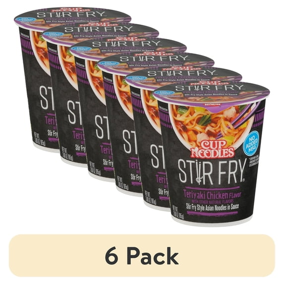 (6 pack) Nissin Foods Cup Noodles Stir Fry Noodles, Teriyaki Chicken Flavor, 3 oz Cup, Shelf-Stable