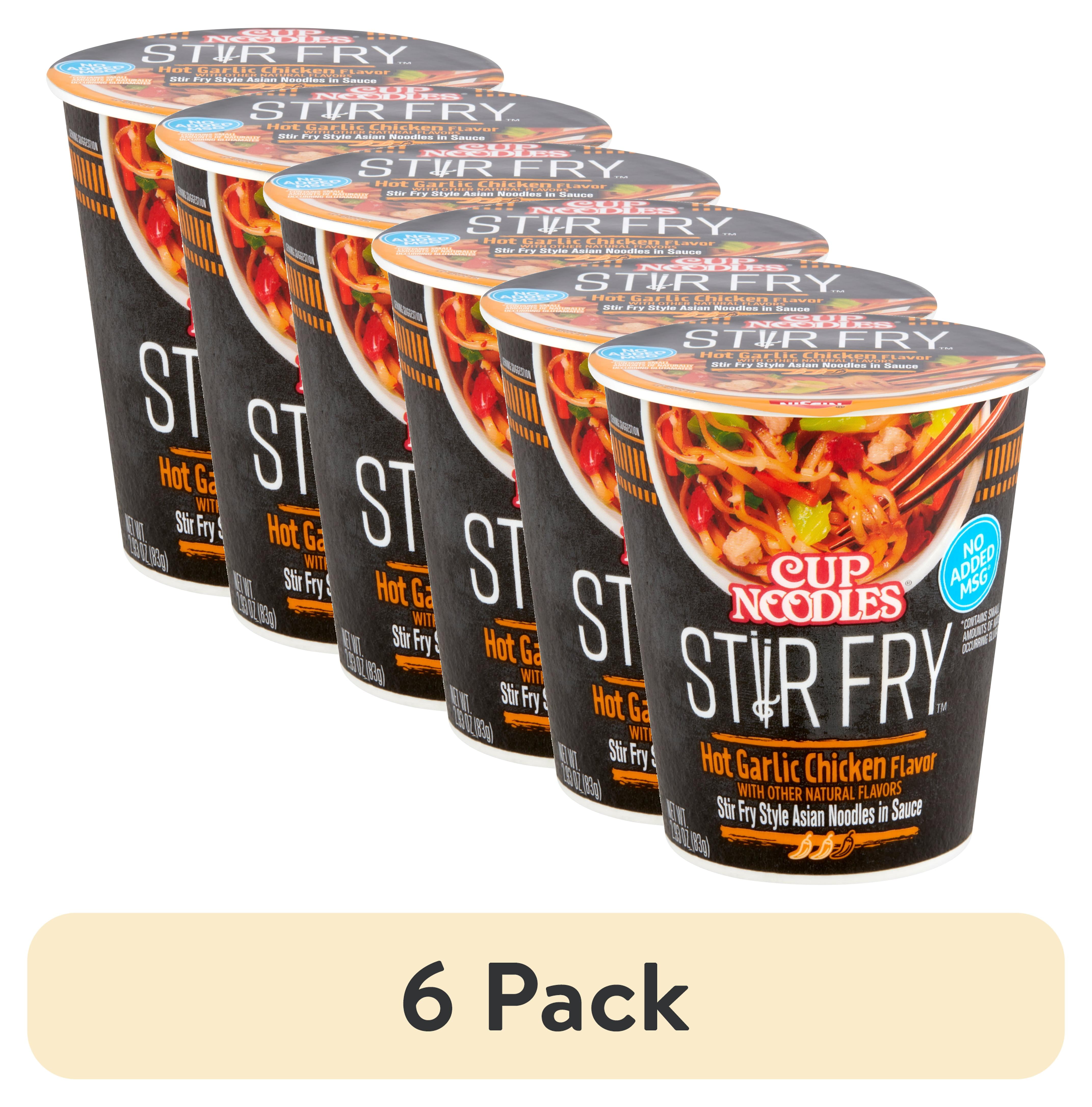 (6 pack) Nissin Foods Cup Noodles Stir Fry Ramen Noodles, Hot Garlic Chicken Flavor, 2.93 oz Cup, Shelf-Stable