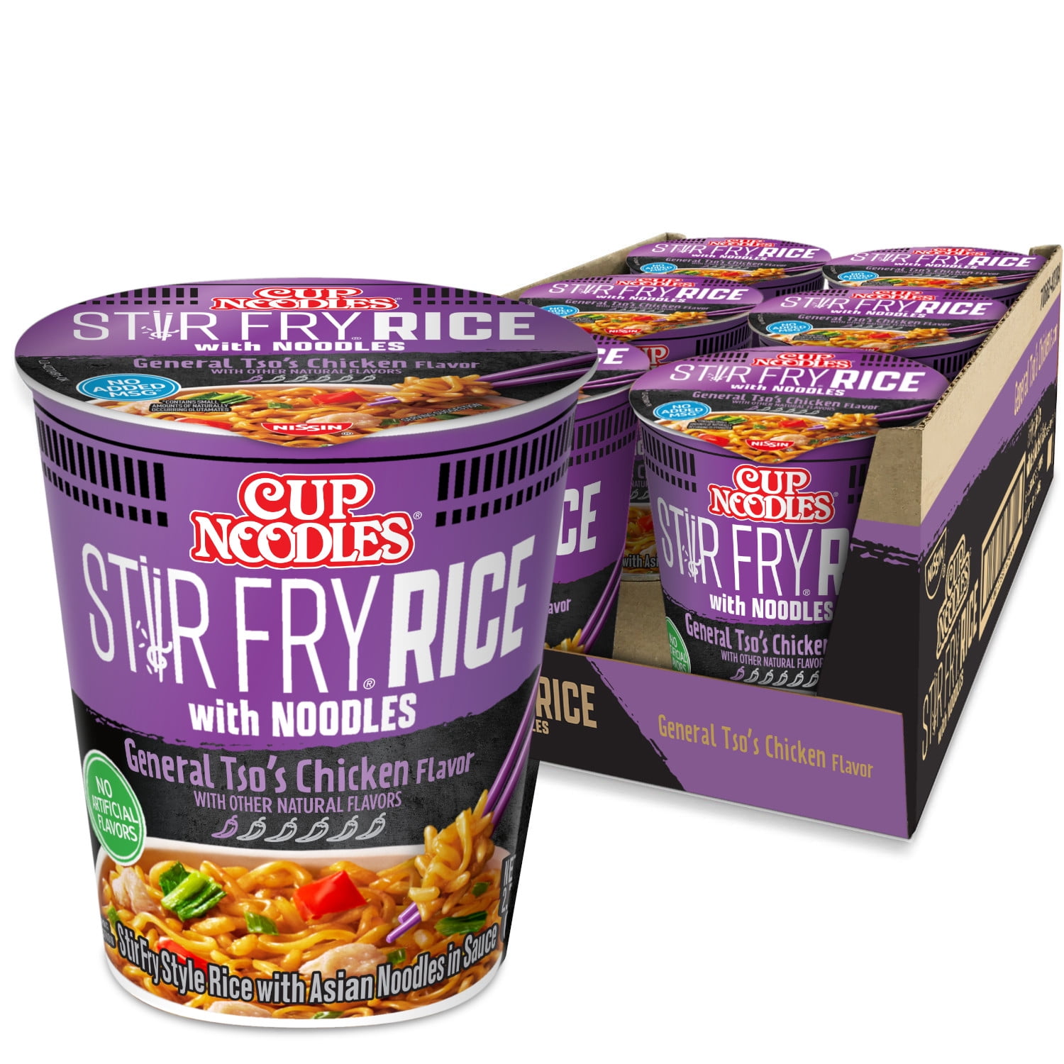(6 pack) (6 pack) Nissin Foods Cup Noodles Stir Fry Rice with Noodles, General Tso's Chicken Flavor, 2.68 oz Cup, Shelf-Stable