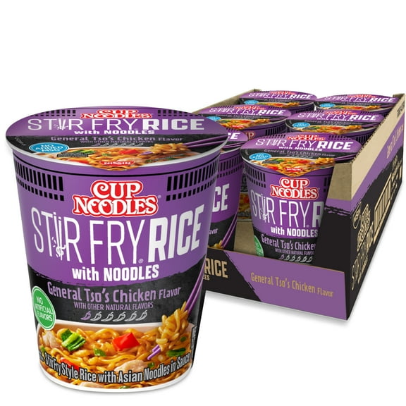 (6 pack) (6 pack) Nissin Foods Cup Noodles Stir Fry Rice with Noodles, General Tso's Chicken Flavor, 2.68 oz Cup, Shelf-Stable