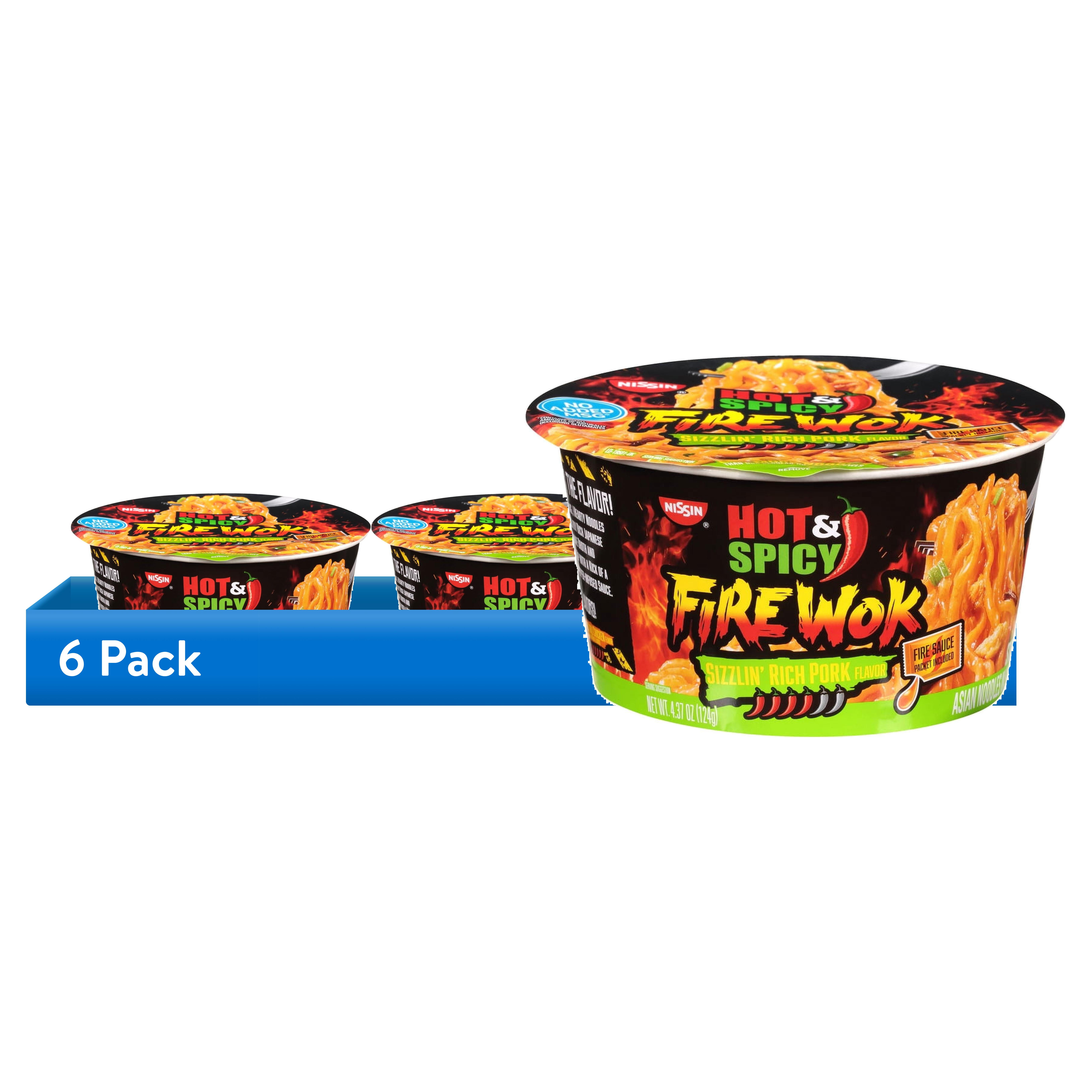 6 pack) Nissin Foods Hot & Spicy Fire Wok Stir Fry Asian Noodles