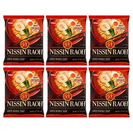 (6 pack) Nissin Foods Raoh Ramen Noodle Soup, Umami Soy Sauce Flavor, 3.77 oz Bag, Shelf-Stable