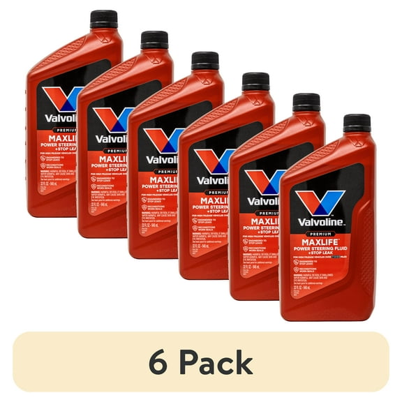 (6 pack) Valvoline MAXLIFE Power Steering Fluid + Stop Leak - 32 oz for High Mileage Systems