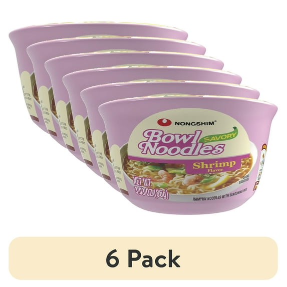 (6 pack) Nongshim Bowl Noodle Spicy Shrimp Flavor Ramen Soup, 3.03 oz, Ready-to-Eat