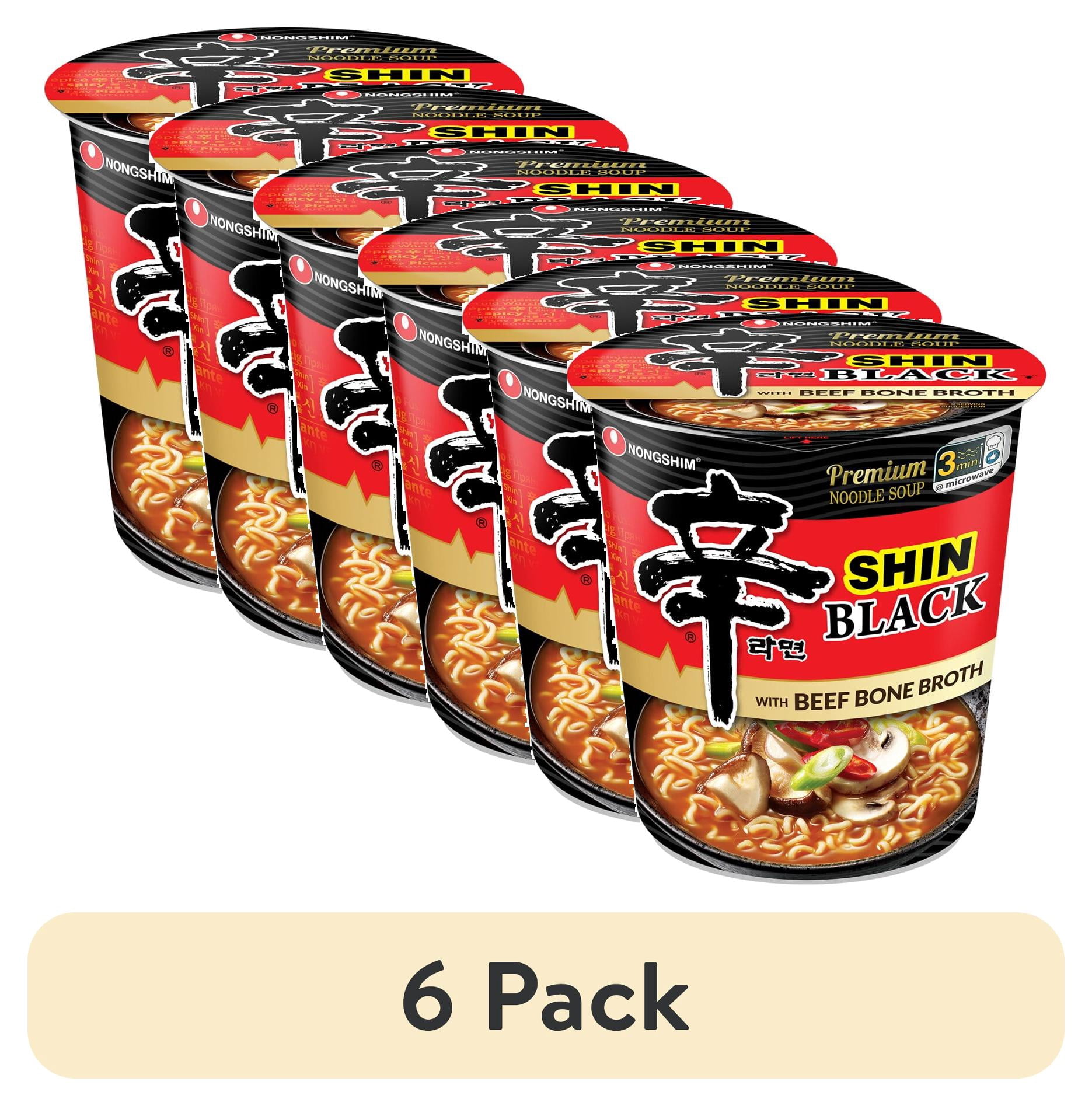 (6 pack) Nongshim Shin Black Spicy Beef & Bone Broth Ramyun Premium Ramen Noodle Soup Cup, 3.5oz X 1 Count, Shelf-Stable