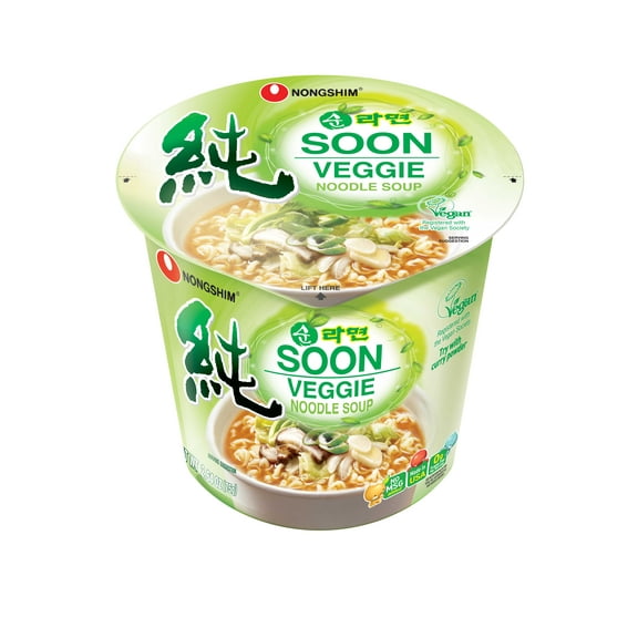 (6 pack) Nongshim Soon Veggie Vegan Ramen Noodle Soup Cup, Shelf-Stable, 2.64 oz