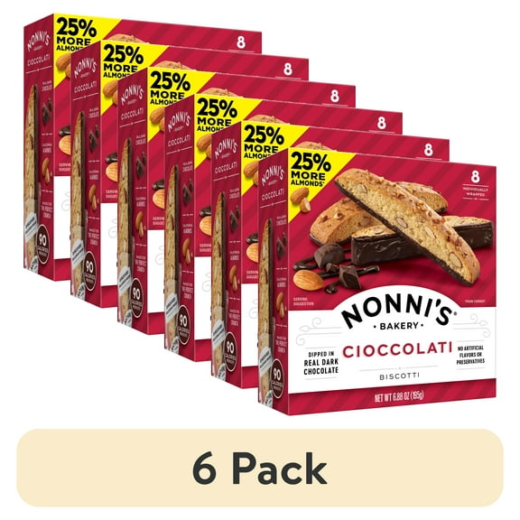 (6 pack) Nonni's Bakery, Cioccolati Almond Biscotti, Individually Wrapped, 6.88 oz, 8 Count