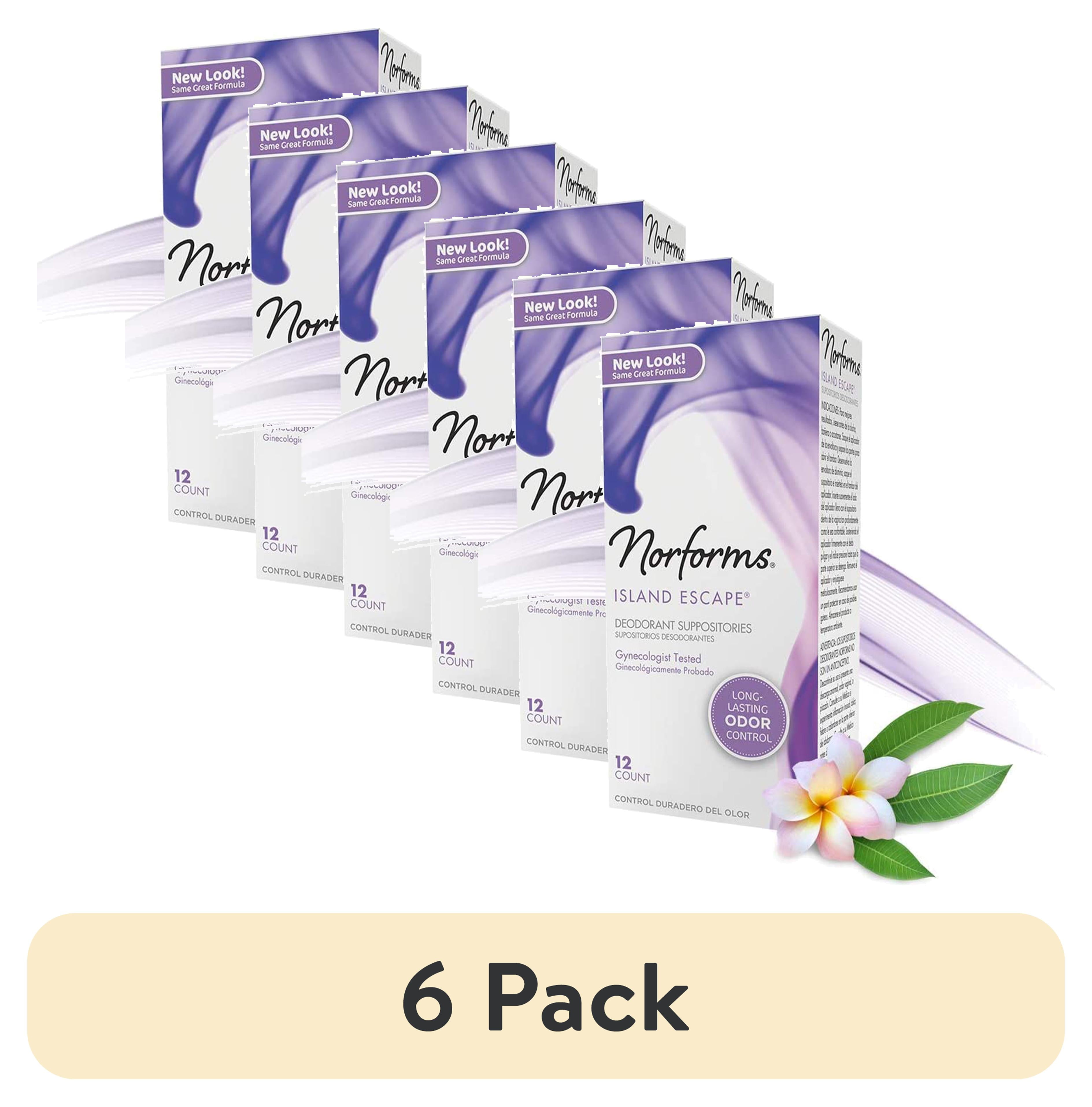 (6 pack) Norforms Feminine Deodorant Suppositories, Island Escape, 12 Ct