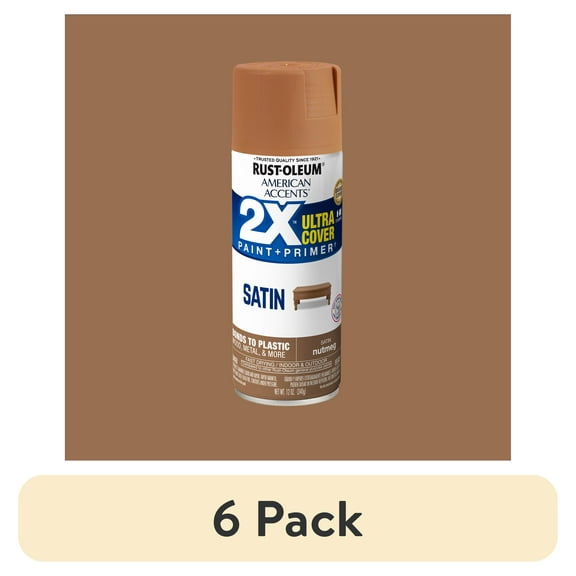 (6 pack) Nutmeg, Rust-Oleum American Accents 2X Ultra Cover Satin Spray Paint-327917, 12 oz