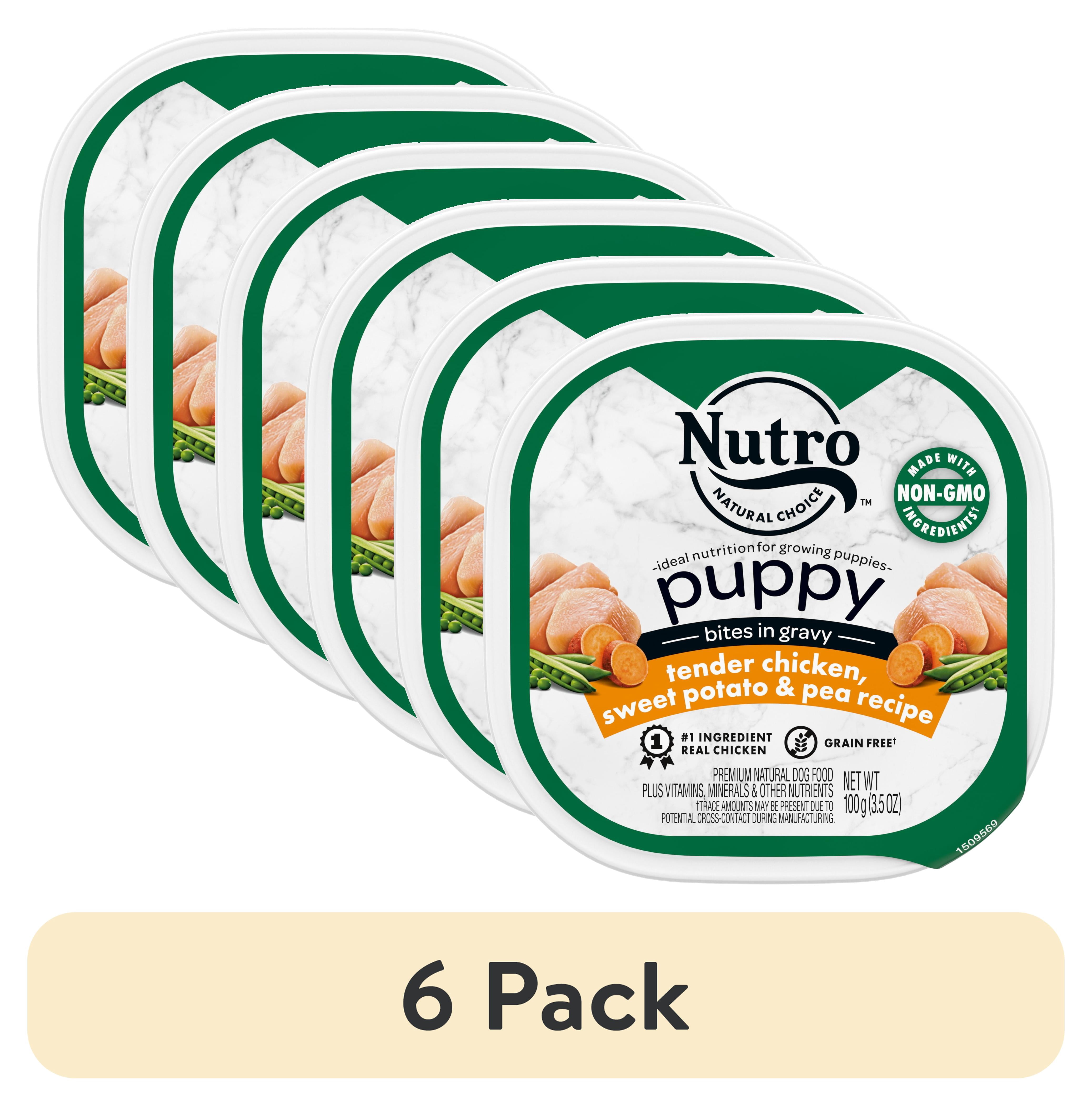 (6 pack) Nutro Natural Bites In Gravy Tender Chicken, Sweet Potato & Pea Wet Dog Food For Puppy, 3.5 Oz Tray