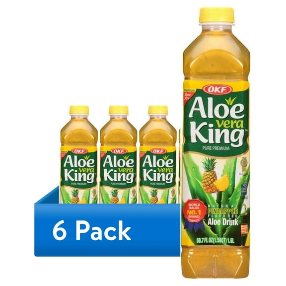 (6 pack) OKF Aloe Vera King Natural Pineapple Flavored Aloe Drink, 50.7 fl oz