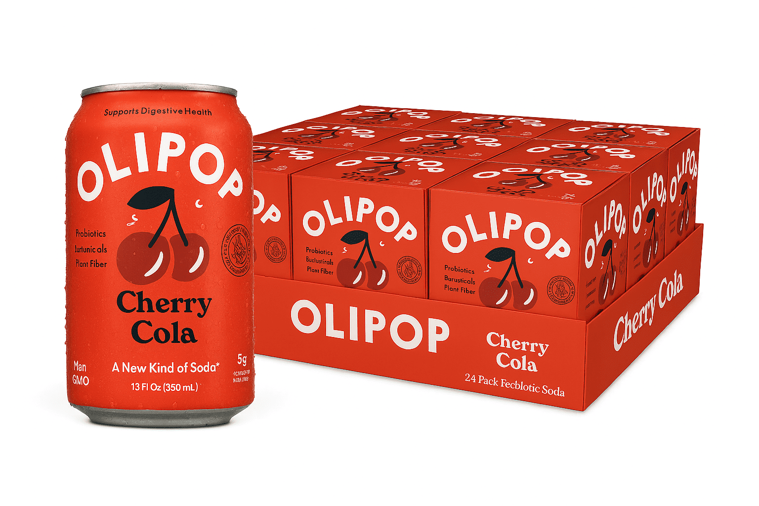 (6 pack) OLIPOP Prebiotic Soda, Cherry Cola, 12 fl oz, 4 Pack, Pantry Packs