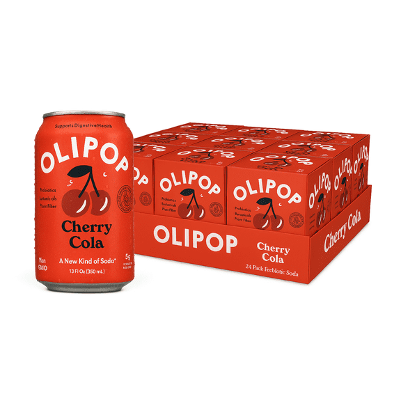 (6 pack) Olipop Prebiotic Soda Pop, Cherry Cola, High Fiber, 12 fl oz 24 Pack