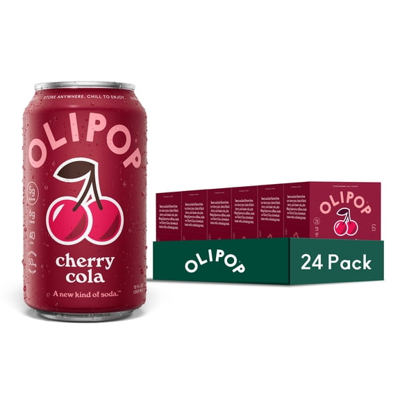(6 pack) OLIPOP Prebiotic Soda, Cherry Cola, 12 fl oz, 24 Pack, Pantry Packs