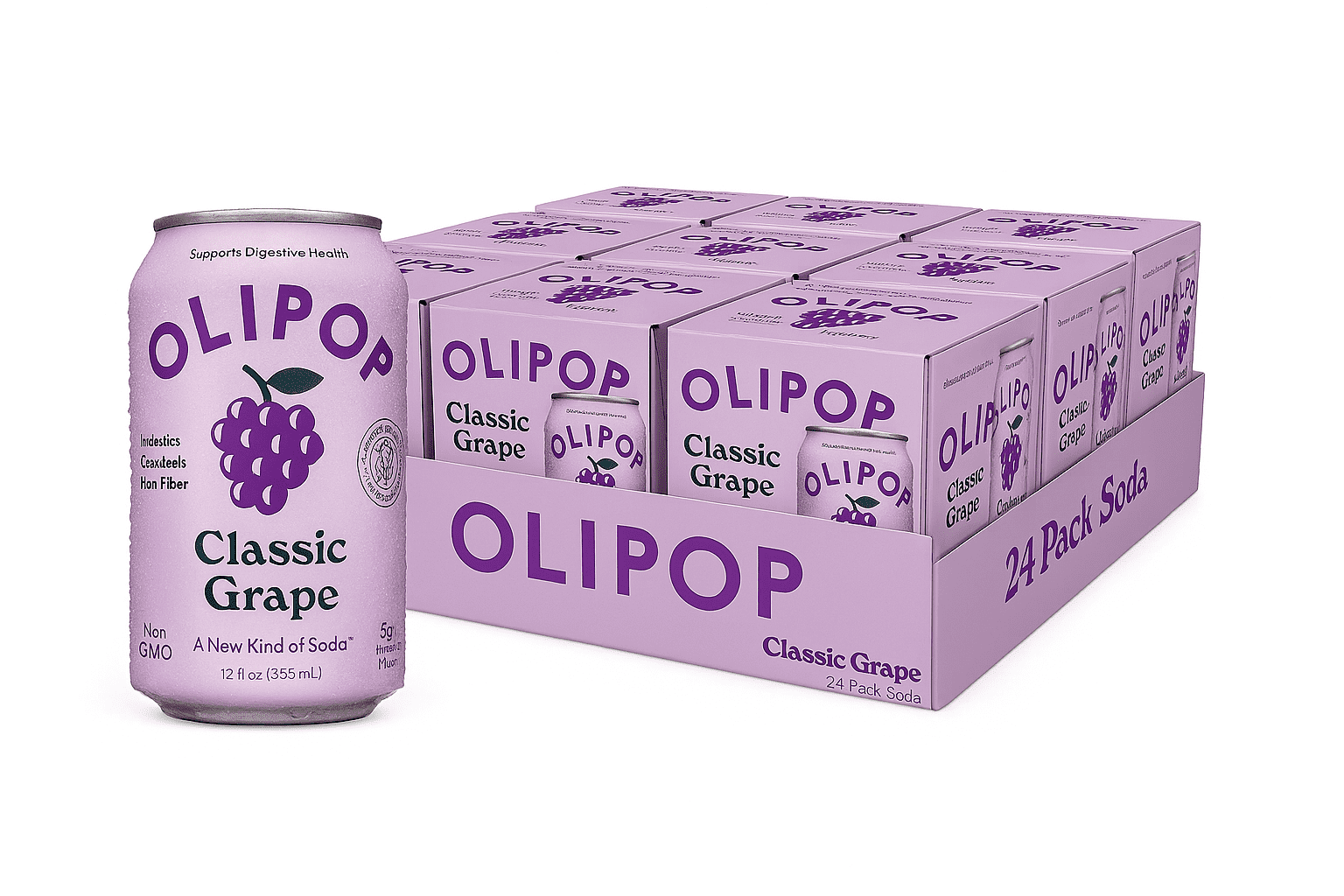 (6 pack) OLIPOP Prebiotic Soda, Classic Grape, 12 fl oz, 4 Pack, Pantry Packs