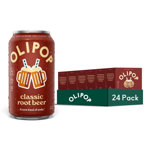(6 pack) OLIPOP Prebiotic Soda, Classic Root Beer, 12 fl oz, 4 Pack, Pantry Packs (24 Total Cans)