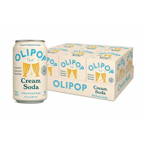 (6 pack) Olipop Prebiotic Soda Pop, Cream Soda, High Fiber, 12 fl oz 24 Pack