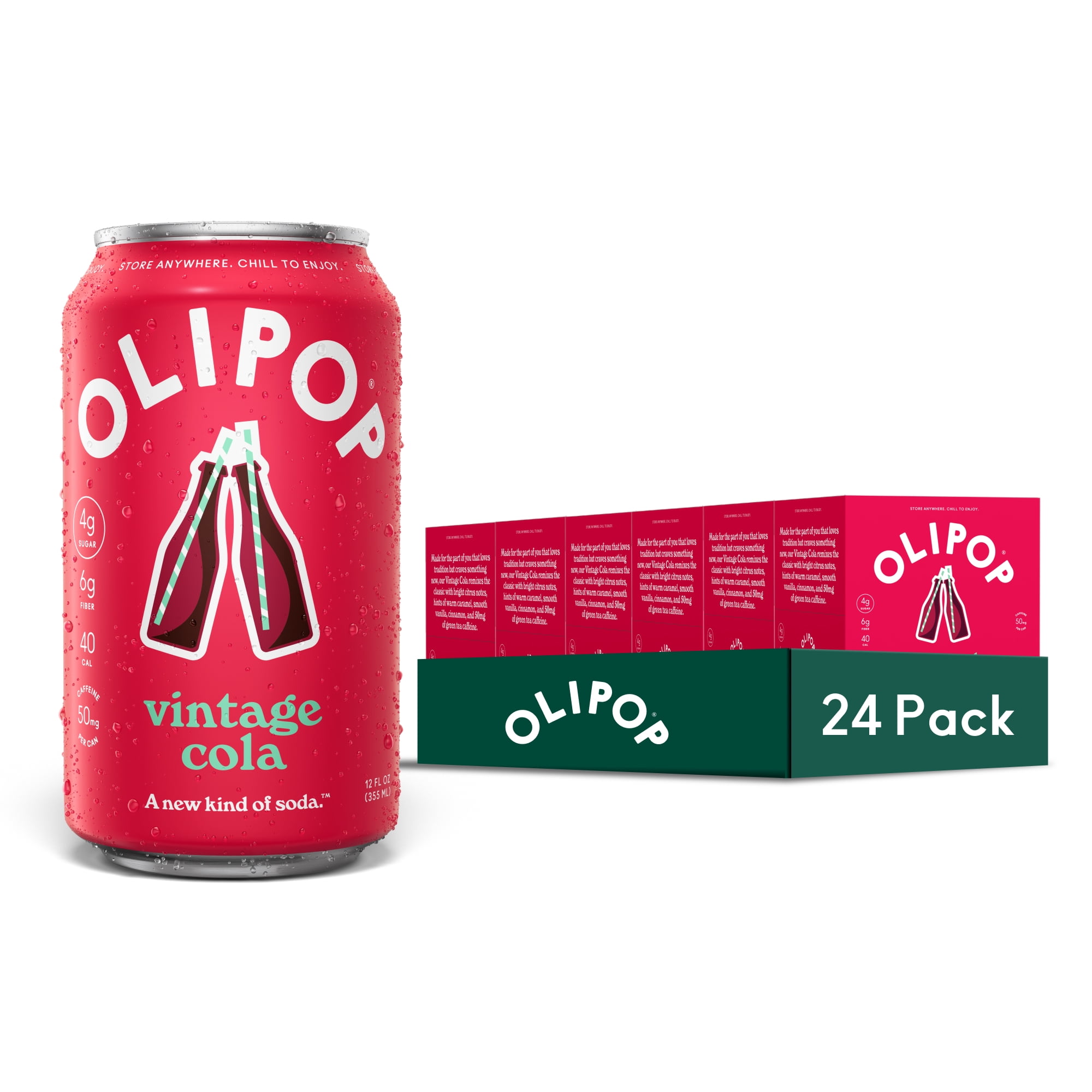 (6 pack) OLIPOP Prebiotic Soda, Vintage Cola, 12 fl oz, 4 Pack, Pantry Packs (24 Total Cans)