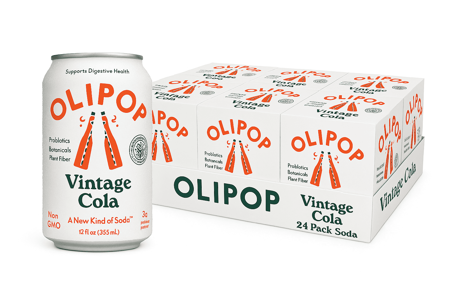 (6 pack) OLIPOP Prebiotic Soda, Vintage Cola, 12 fl oz, 24 Pack, Pantry Packs