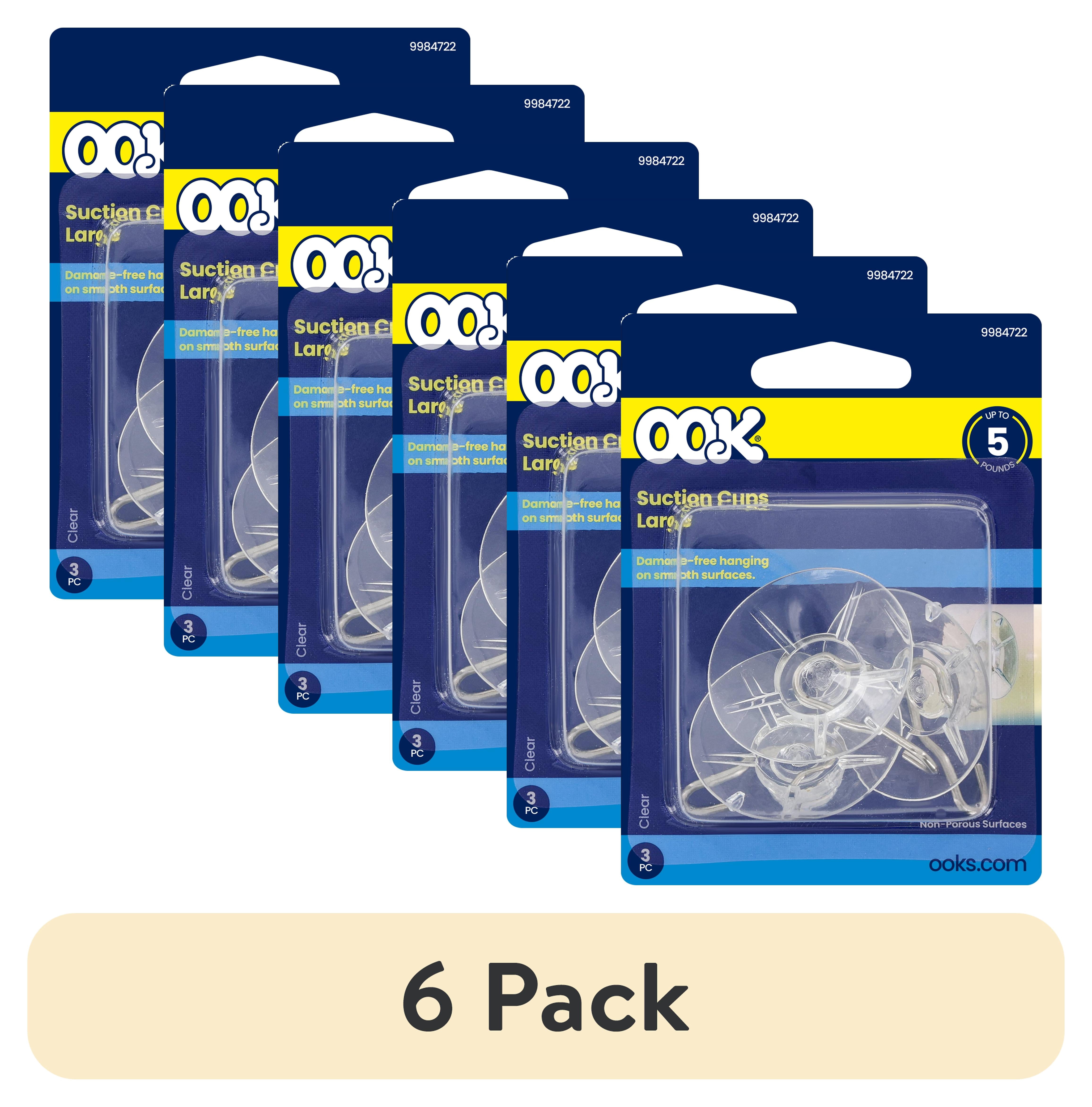 (6 pack) Ook Suction Cup Hooks, Suction Cup Hangers, Large, 5 lbs, PVC, Clear, 3 pack