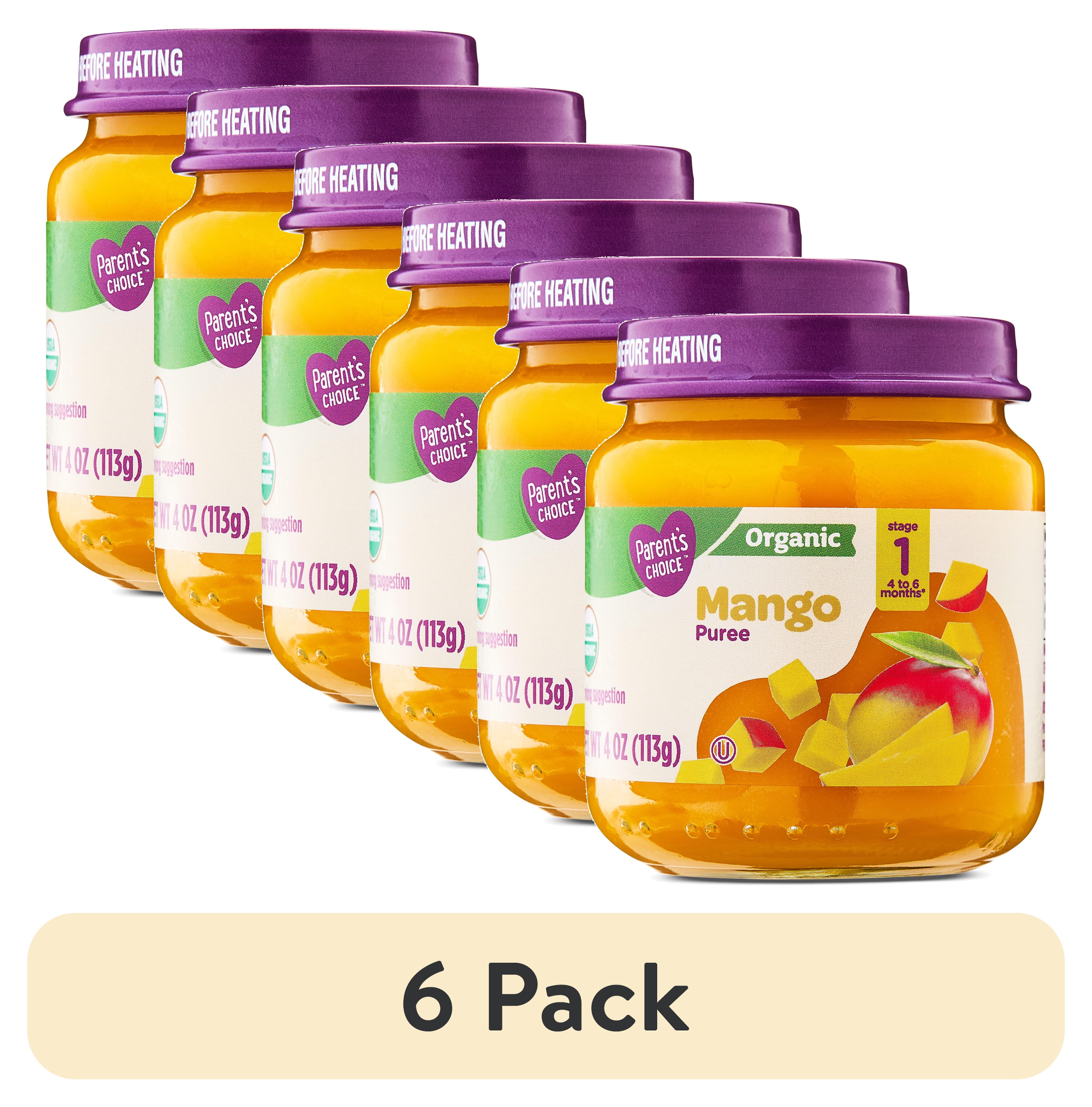 (6 pack) Parent's Choice Organic Stage 1 Baby Food Mango, 4 oz Jar