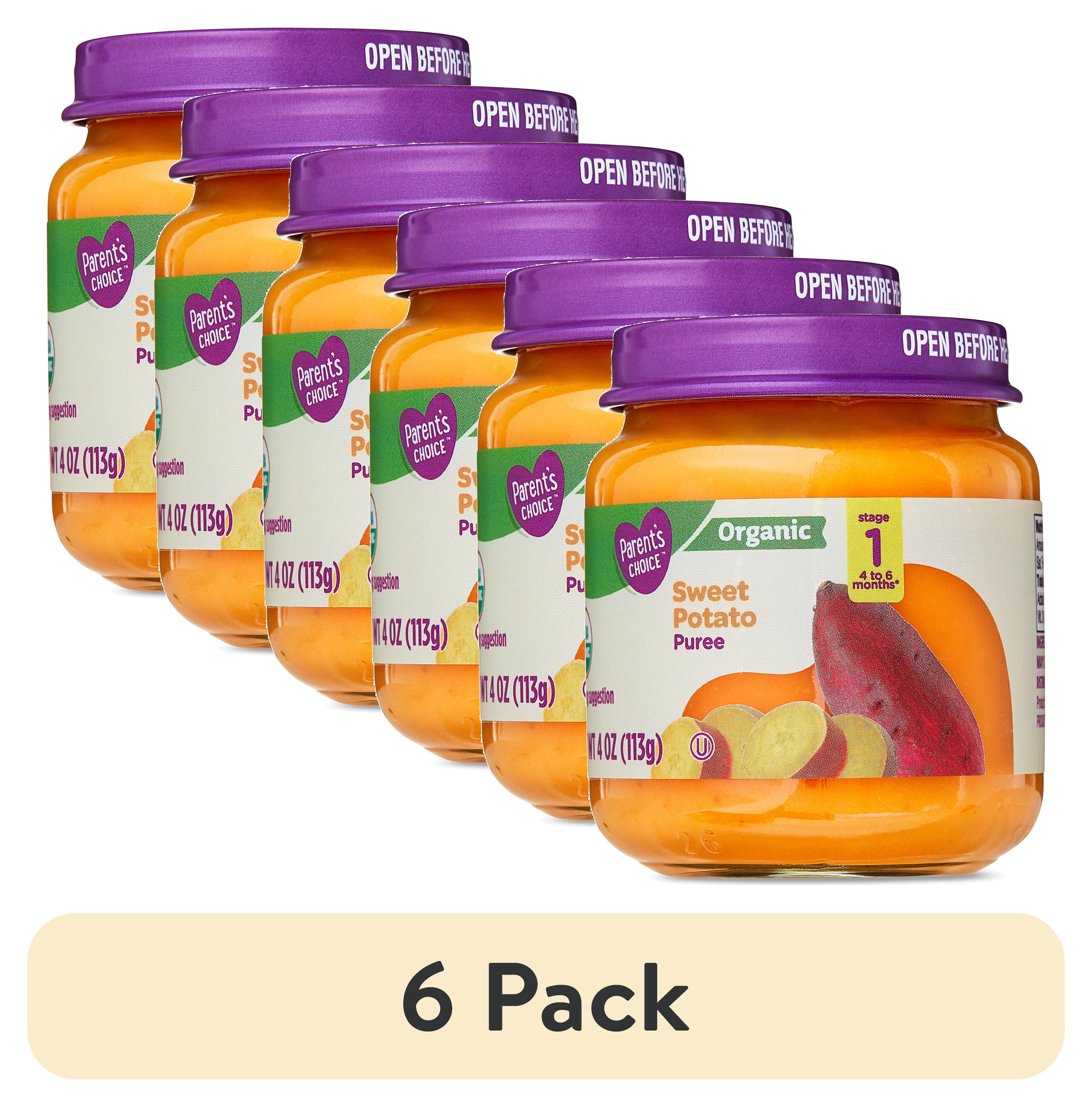 (6 pack) Parent's Choice Organic Stage 1 Baby Food Sweet Potato Puree, 4 oz Jar