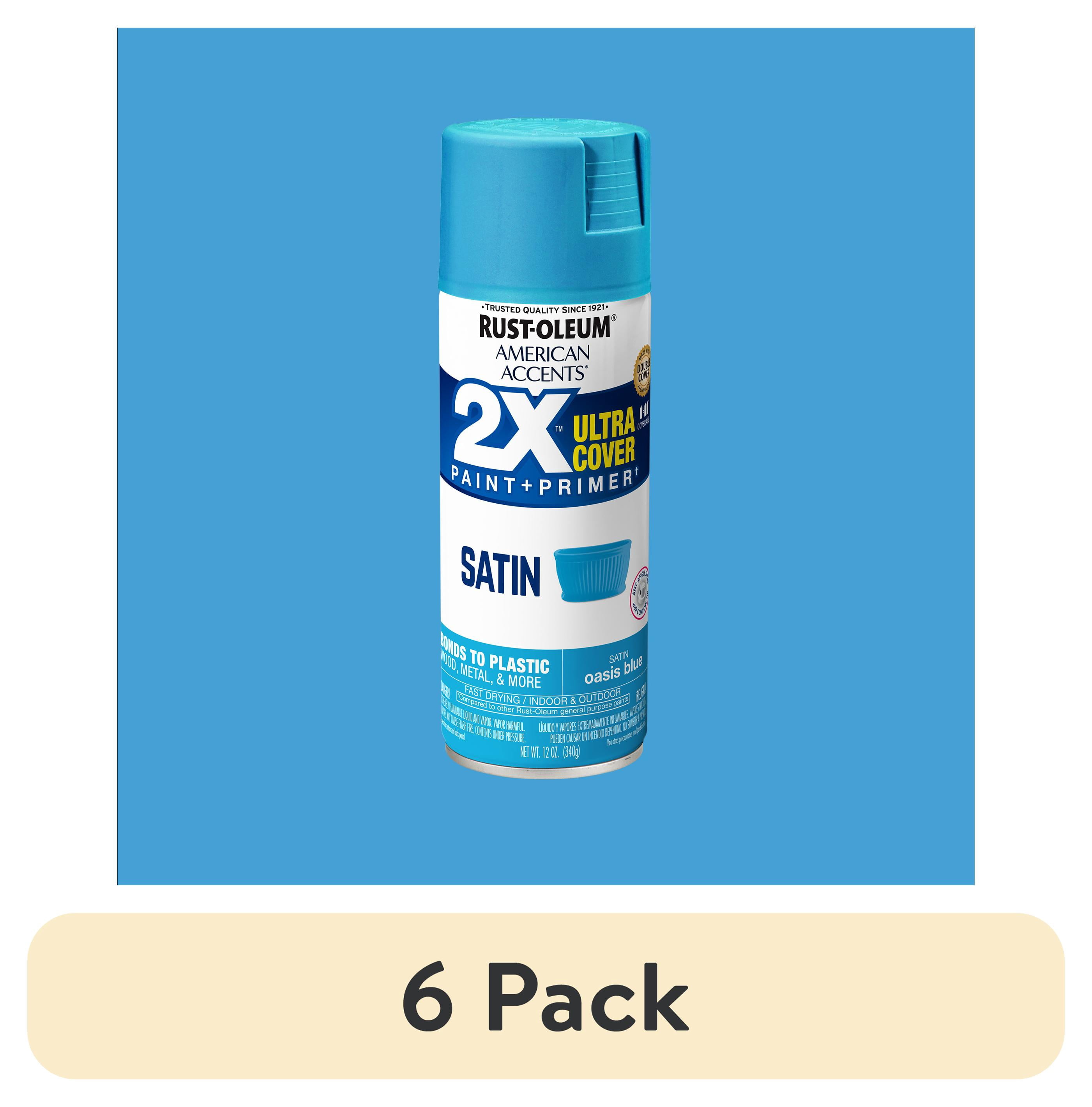 (6 pack) Oasis Blue, Rust-Oleum American Accents 2X Ultra Cover Satin Spray Paint-327942, 12 oz
