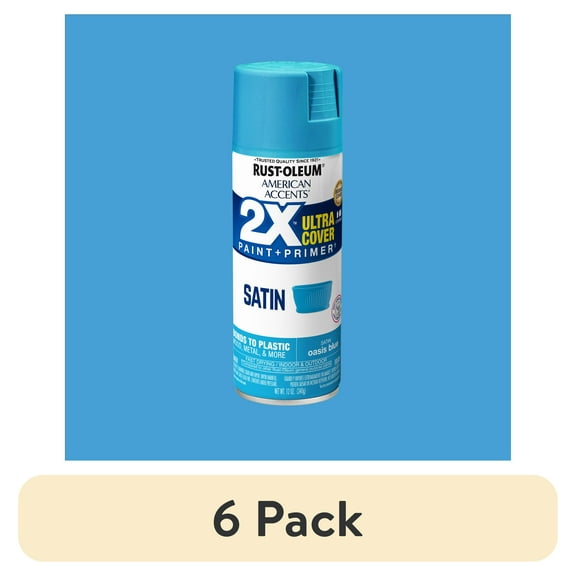 (6 pack) Oasis Blue, Rust-Oleum American Accents 2X Ultra Cover Satin Spray Paint-327942, 12 oz